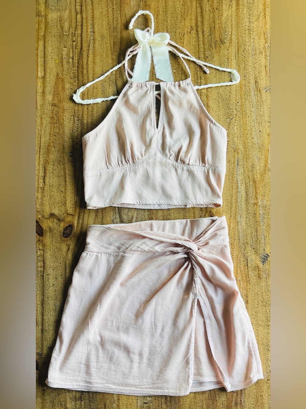 Hollister Hand Dyed Sunwashed Apricot Clay Halter Top & Skirt Set| Size S